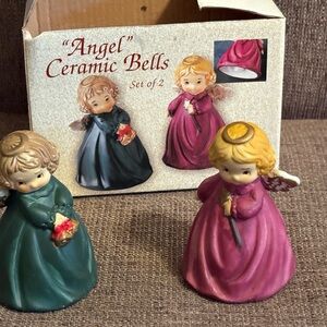 Set of 2 Vintage Ceramic Angel Bells Giftco Inc. Holiday Decor